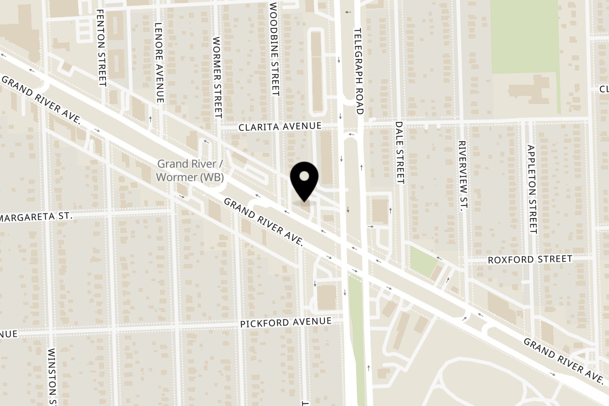 Map showing the location of Views Bar & Grill on 24200 Grand River Avenue in Detroit
